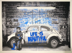 Mr. Brainwash,  vw beetle blue