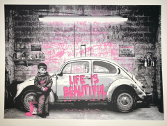 Mr. Brainwash, vw beetle pink,