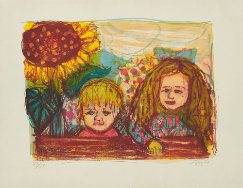 Otto Dix,  Zwei Kinder(mit Sonnenblume)