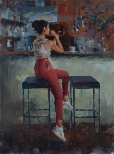 Vinzenz Schülle,r Bar Scene , Woman with blouse