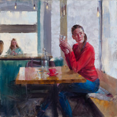 Vinzenz Schüller, Coffee Drinking Woman, Red Pullover