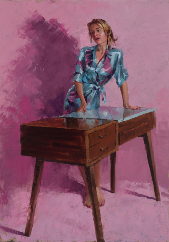 Vinzenz Schueller, Standing Woman Pink Background